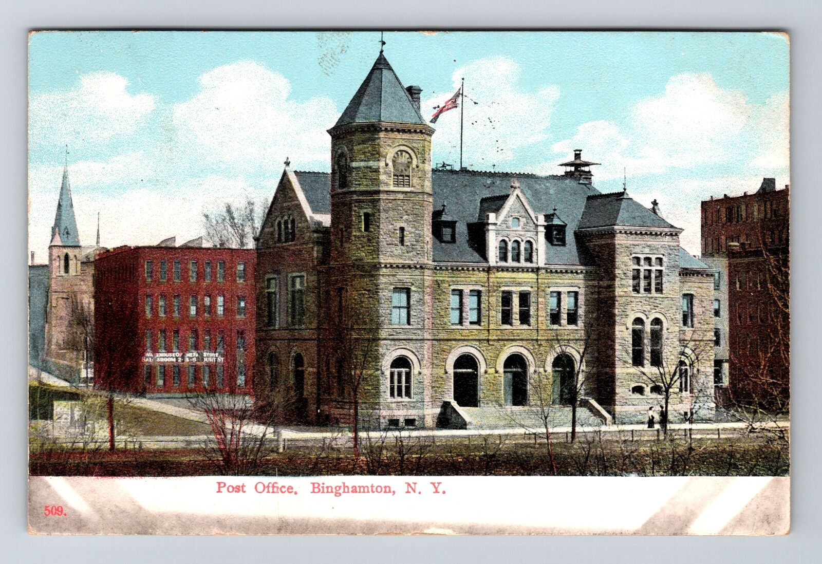 Binghamton NY-New York, Post Office, c1908 Vintage Souvenir Postcard
