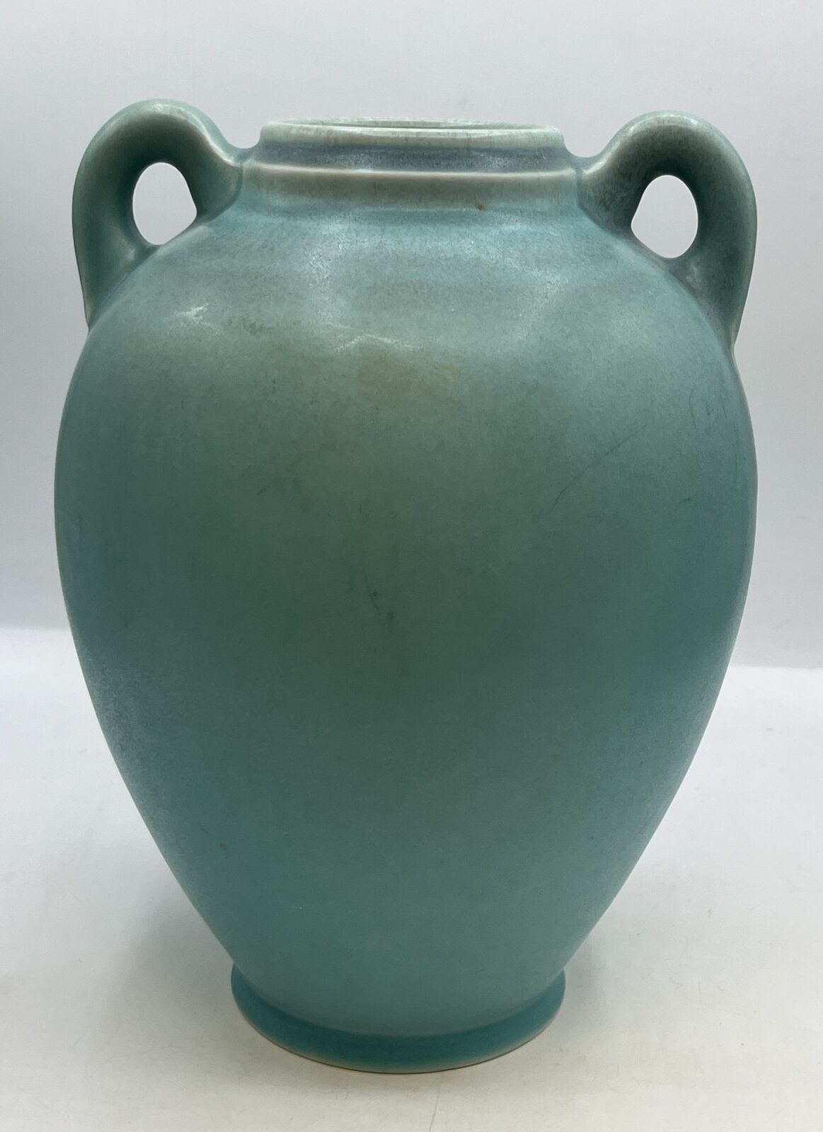 Rookwood Matte Aqua Glaze Pottery Vase Circa 1924 Approx 9” Tall Double Handled
