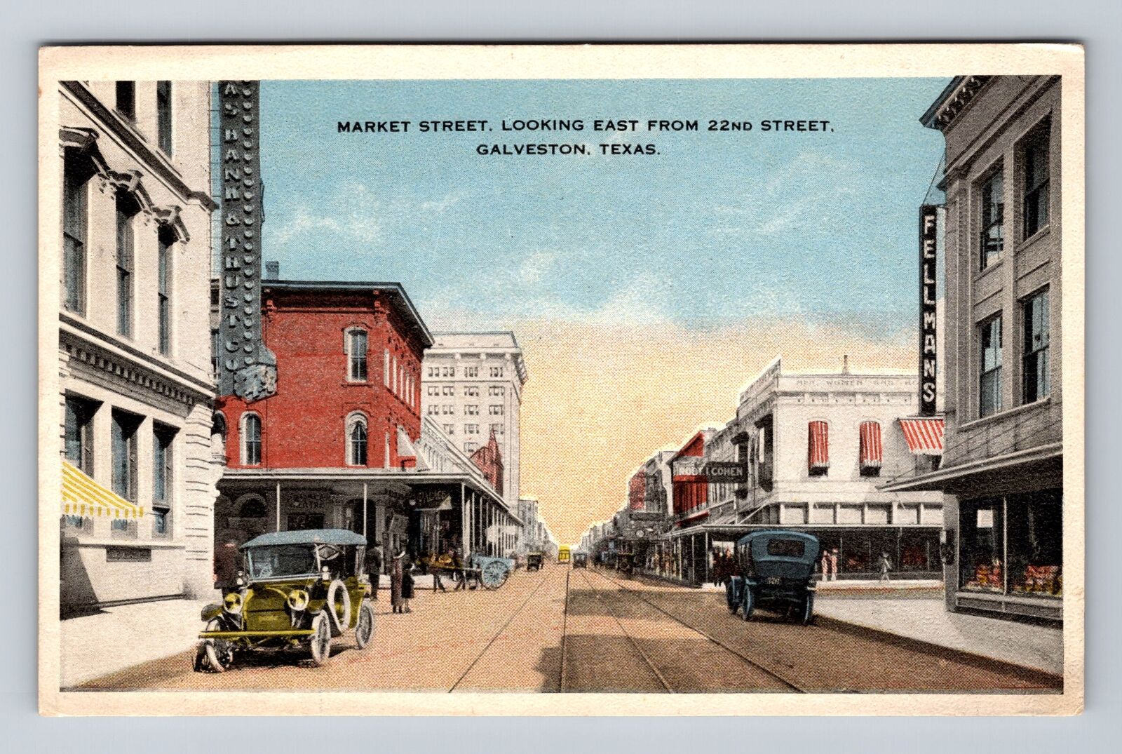 Galveston TX-Texas, Market Street, Advertising, Vintage Postcard