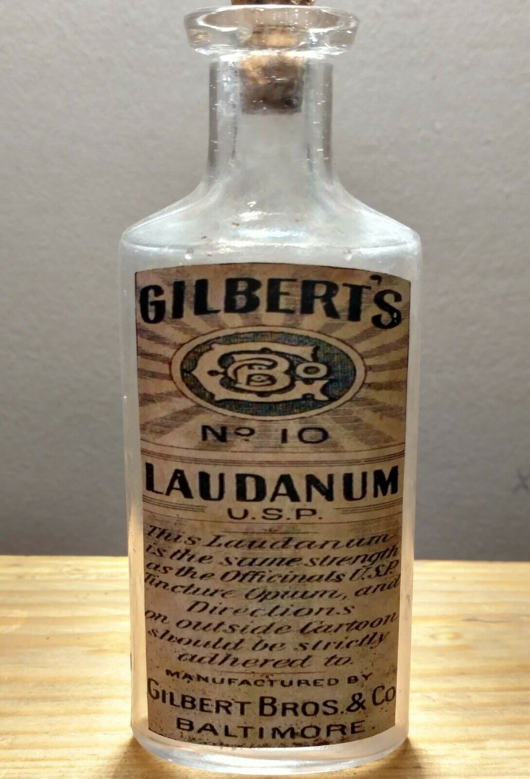 Vintage Medicine Hand Crafted Bottle, Gilbert Bros Laudanum with Opium, (COPY)