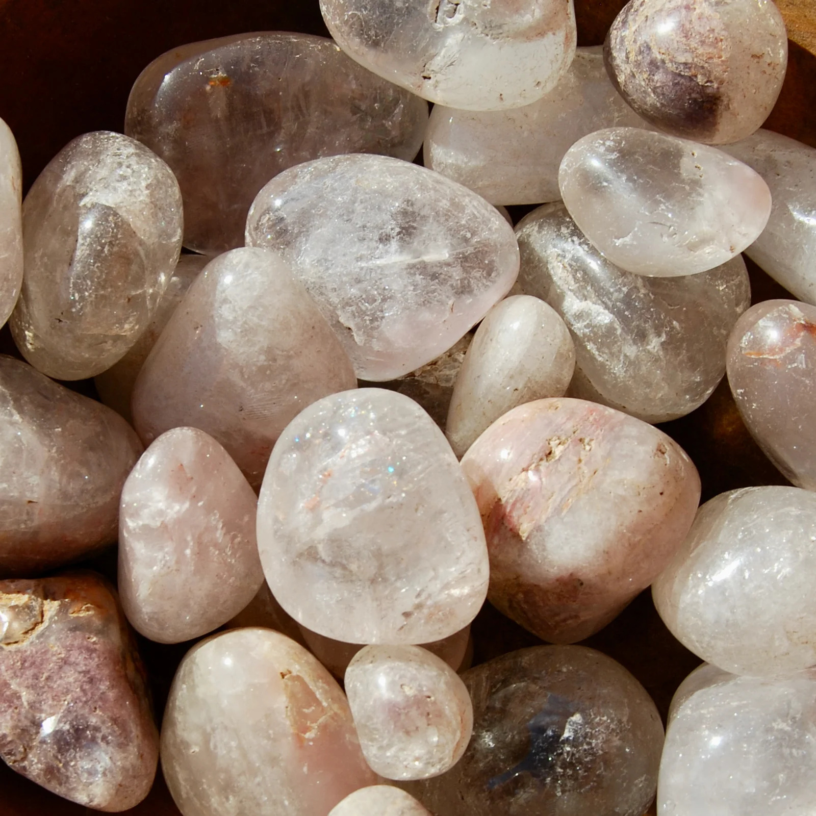 Pink Lithium Quartz Crystal Tumbled Stones, Grade B, Brazil