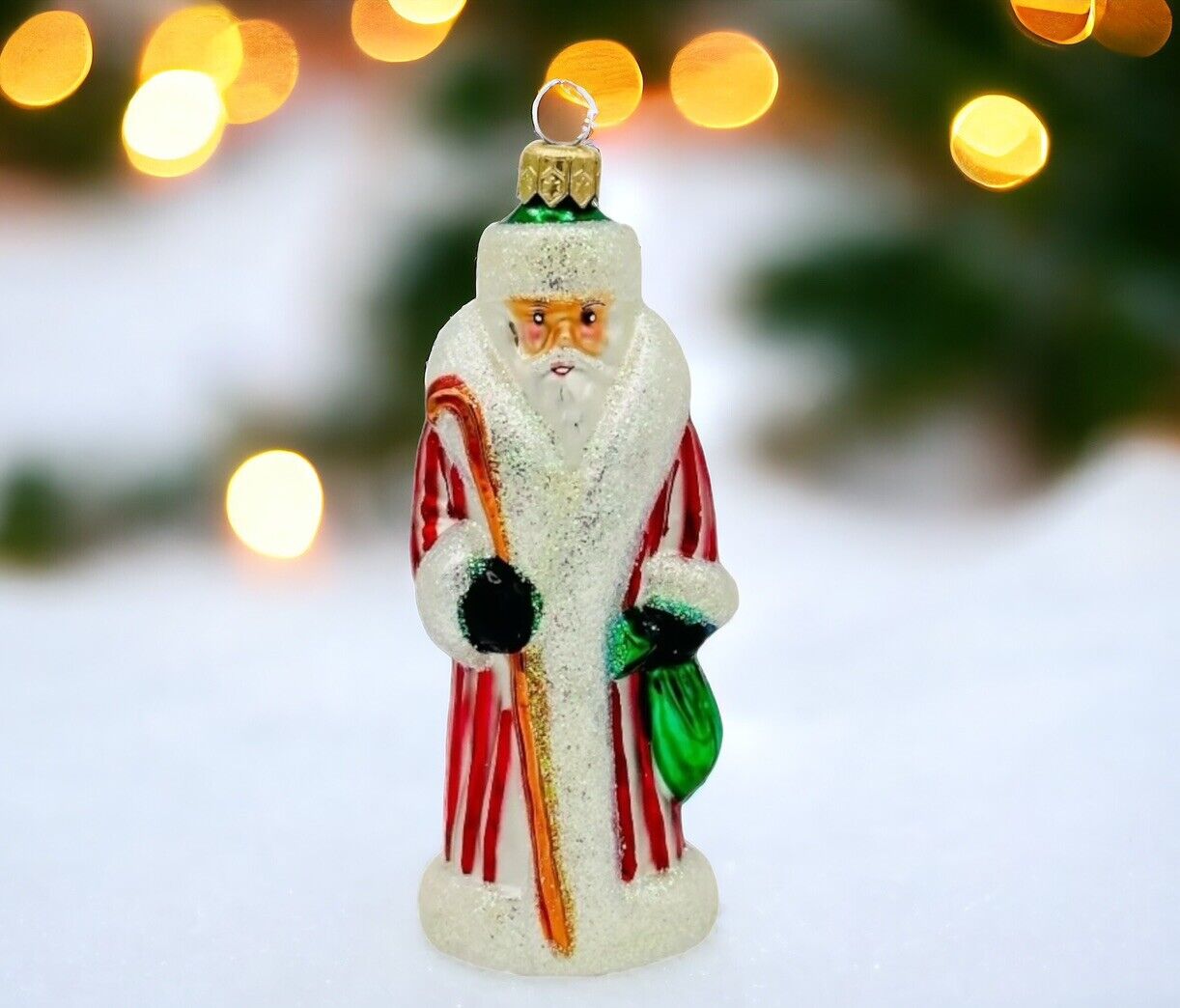 Vtg Christopher Radko Striped Russian/Siberian Santa Christmas Ornament 5.25”