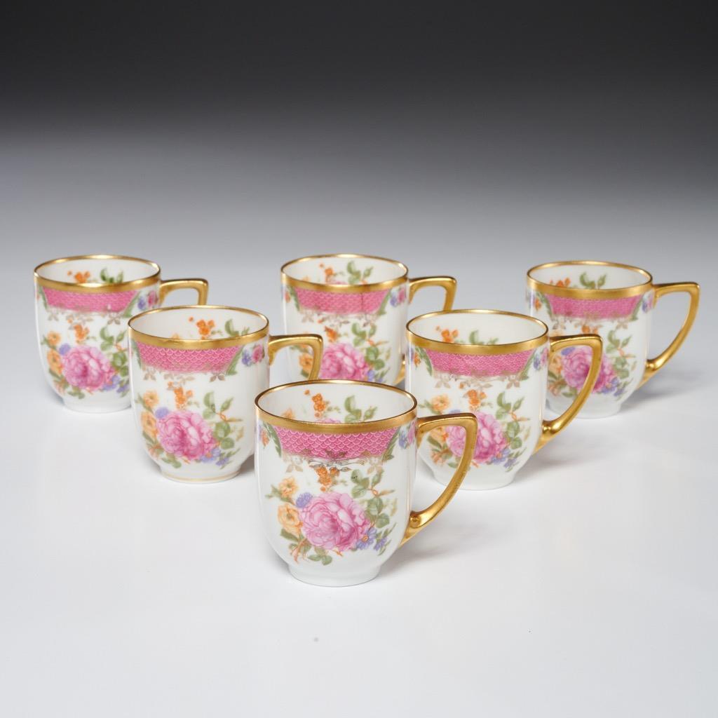 Six (6) Vntg. Pink Floral Royal Bavarian Hutschenreuther Demitasse Cups Only
