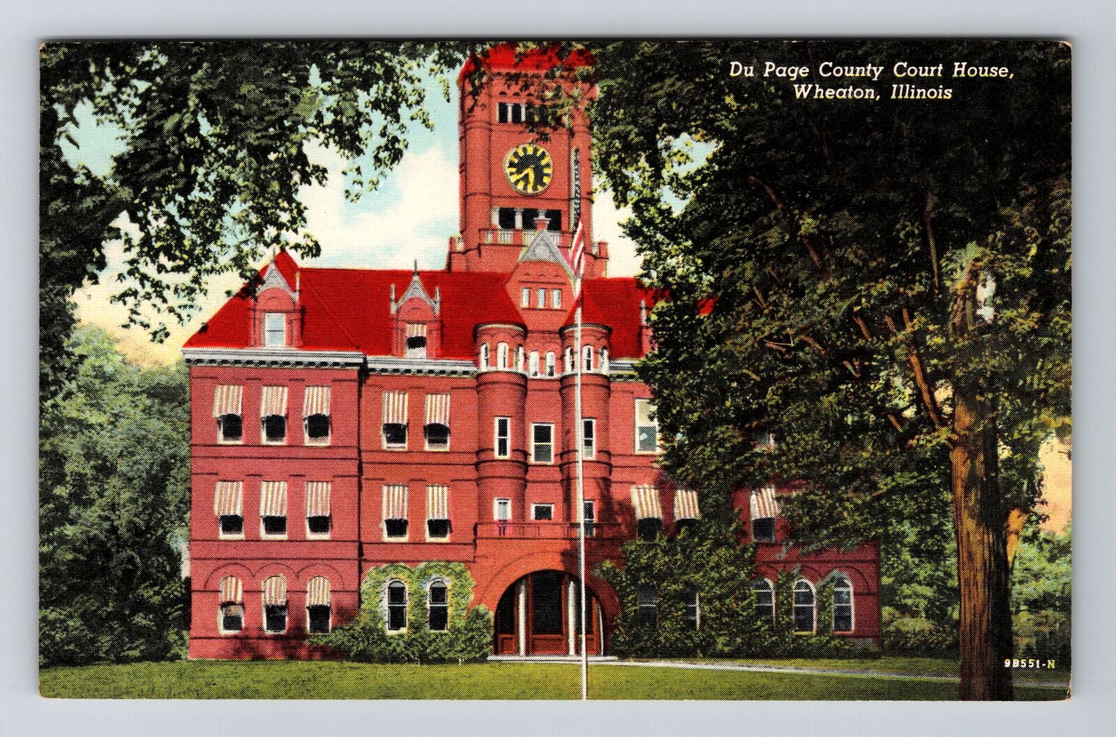 Wheaton IL-Illinois, Du Page County Court House, Antique Vintage Postcard