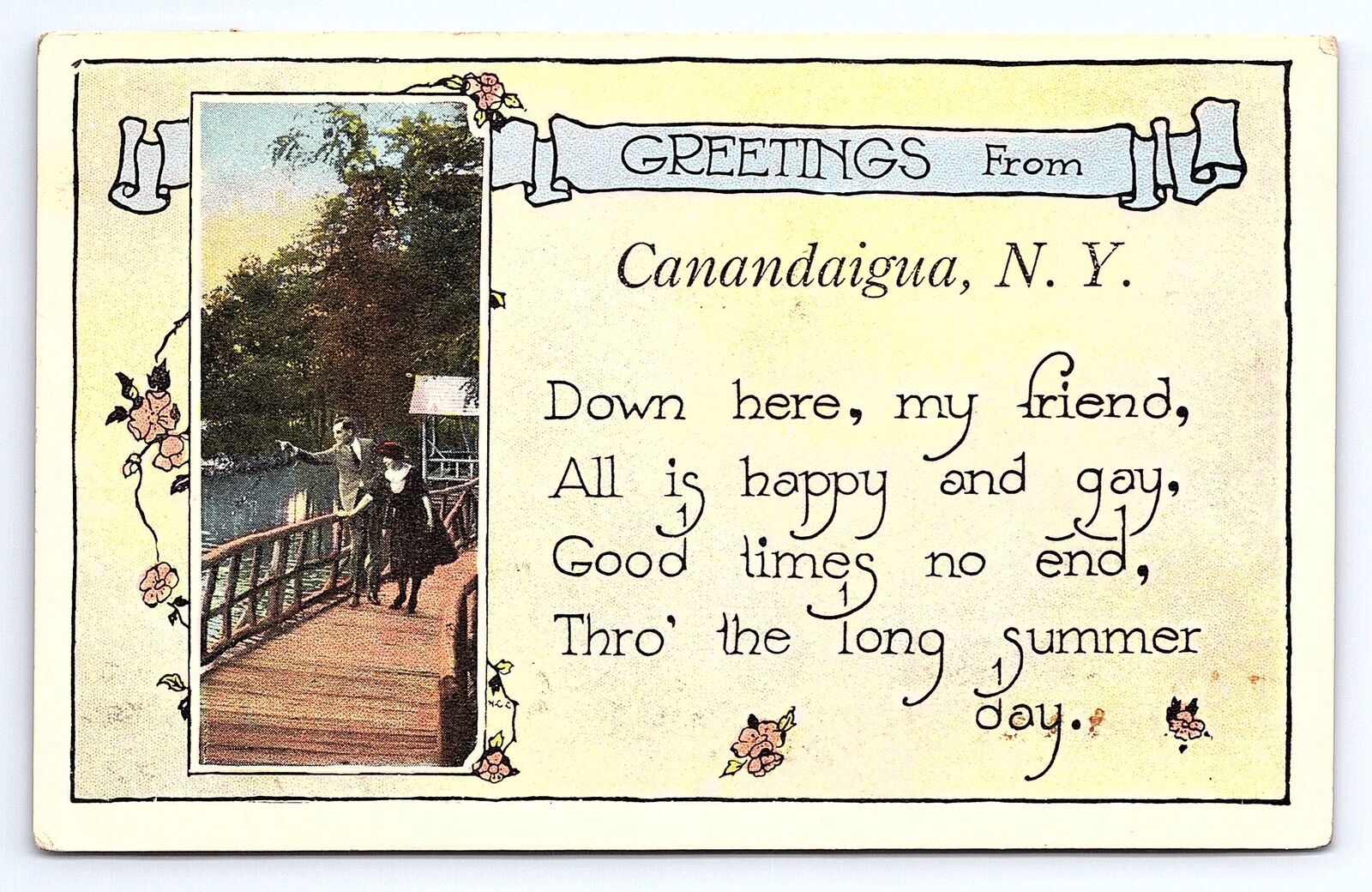 Postcard Greetings From Canandaigua New York c.1924 Poem