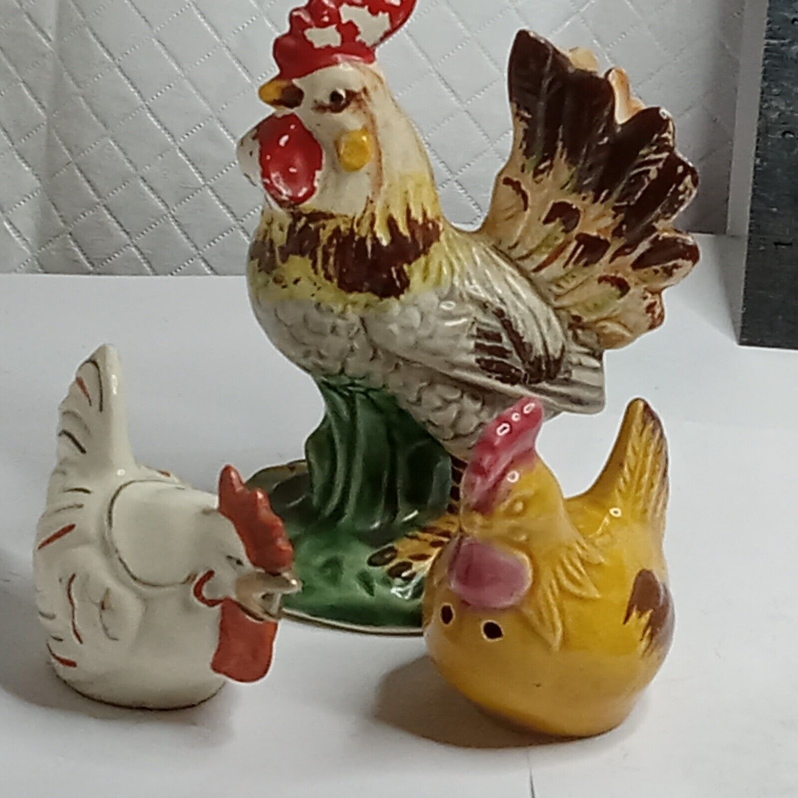 Chicken Hen Rooster Pottery Figurines Lot Vintage Hand painted