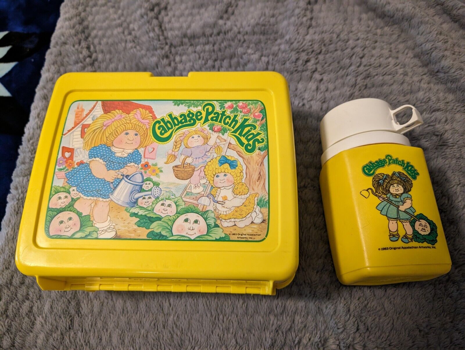 Vintage Cabbage Patch Kids Lunchbox Thermos W/Lid Yellow 1983 8 Oz. 1980s  Kids 