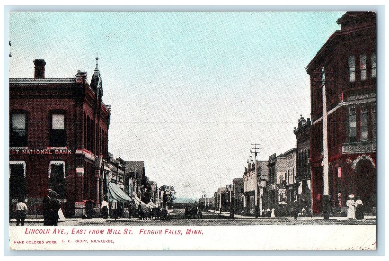 c1910\'s Lincoln Avenue East From Mills Fergus Falls Minnesota MN Shops Postcard