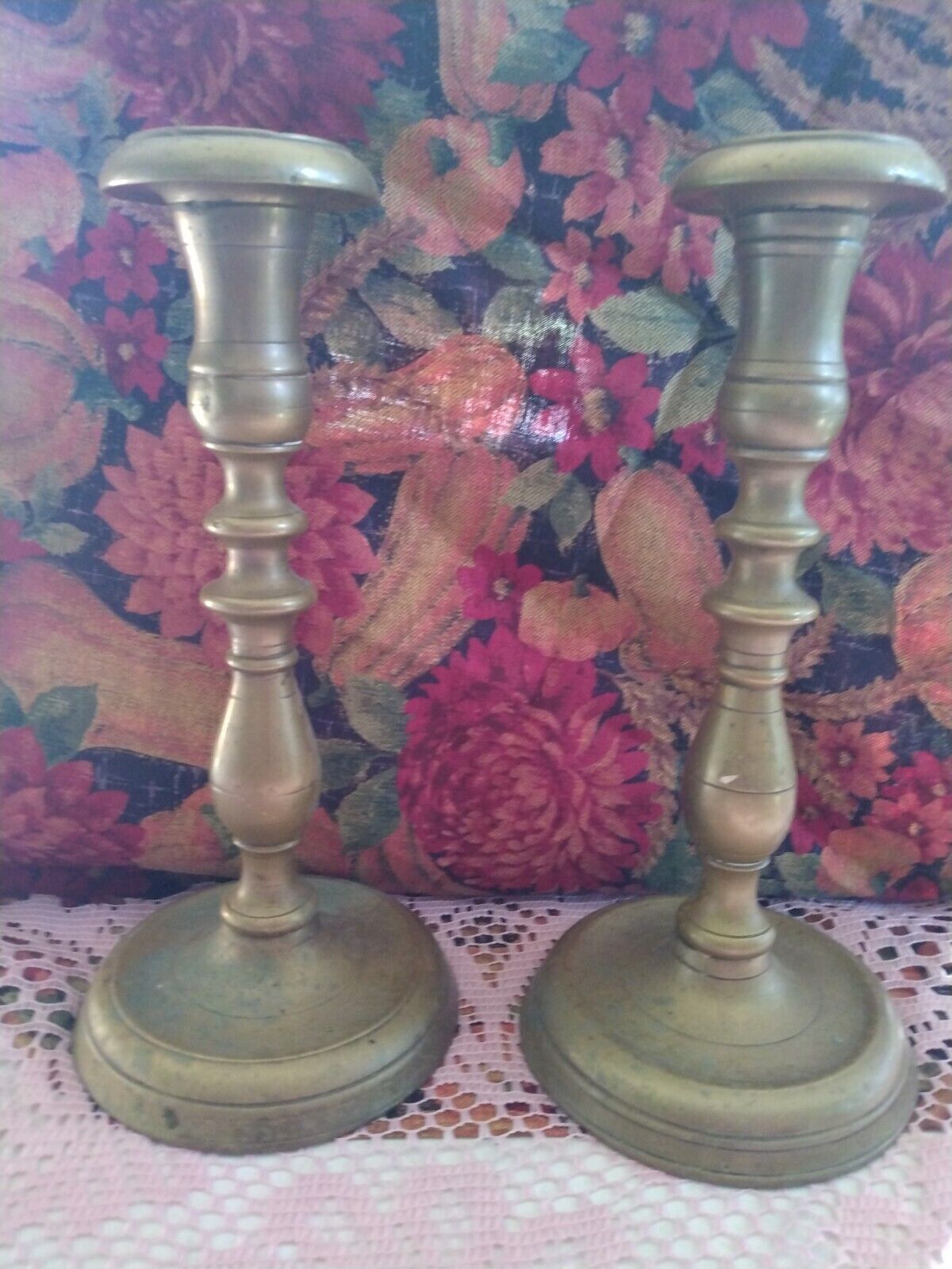 Pair Late 18th/19 th  Century Heavy Solid Brass Candlestick Holders No Polish 