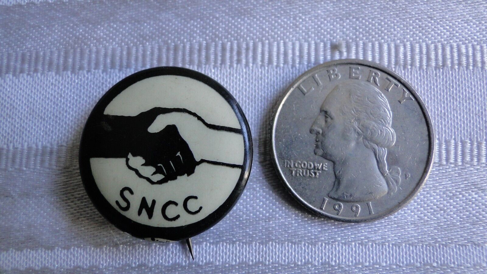 SNCC 1st Handshake Pin 1960 Segregation Sit Original Celluloid Pinback