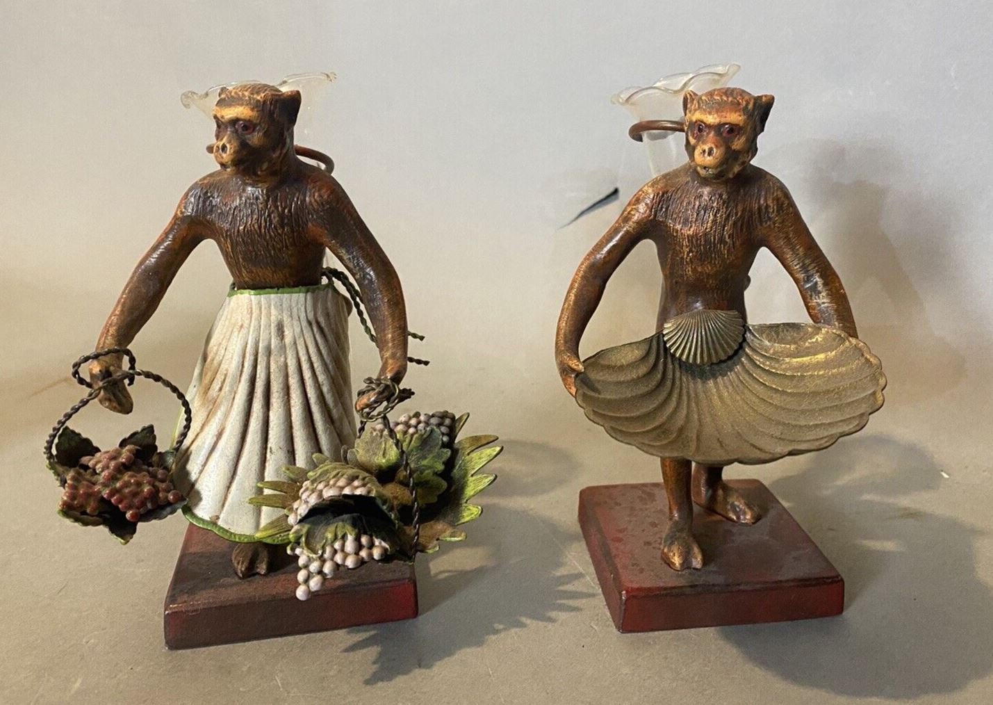 Pair of Petites Choses Figural Cast Metal Monkey Bud Vases