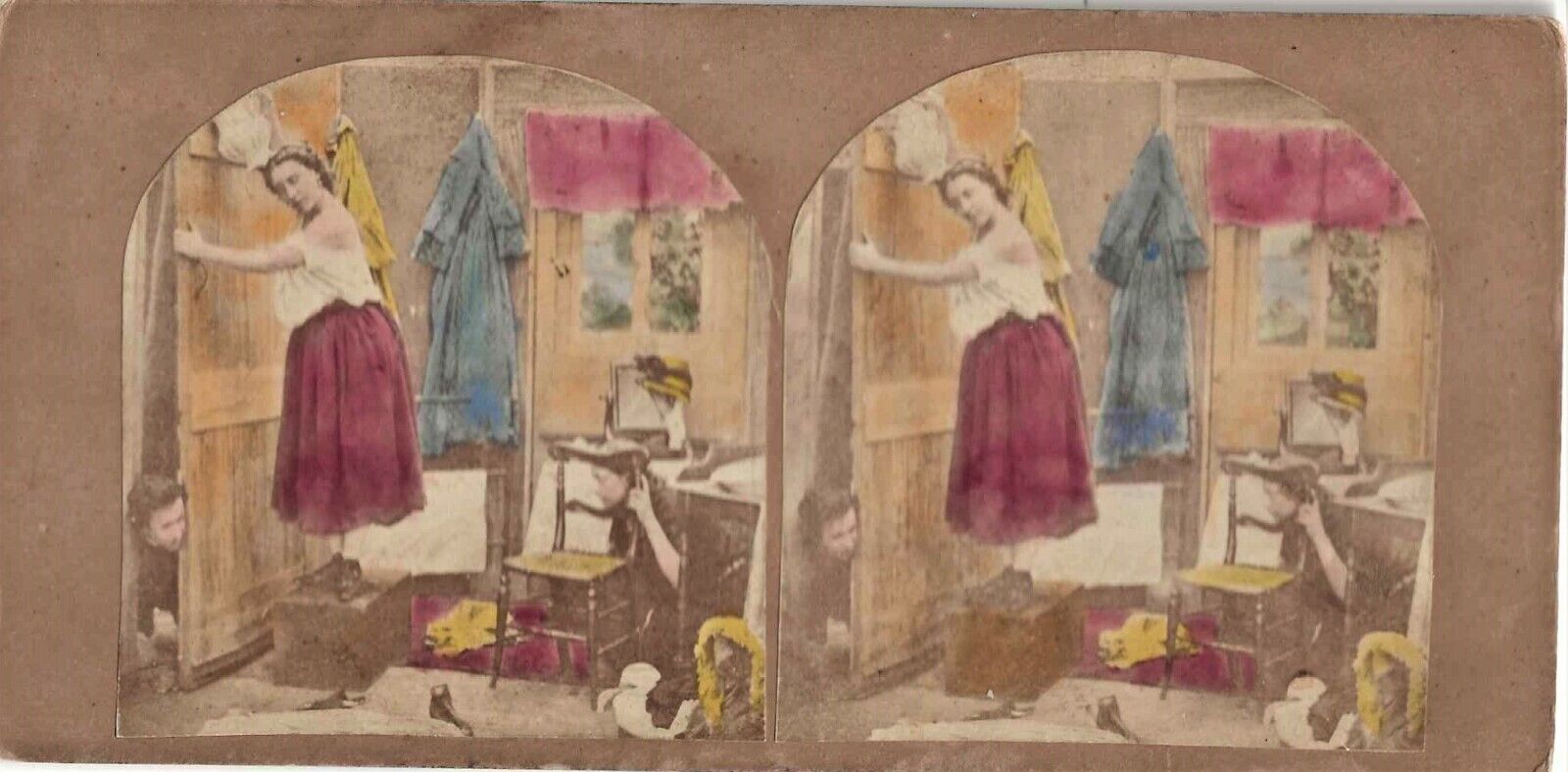 Domestic Violence c. 1850-1860s tinted stereoview 