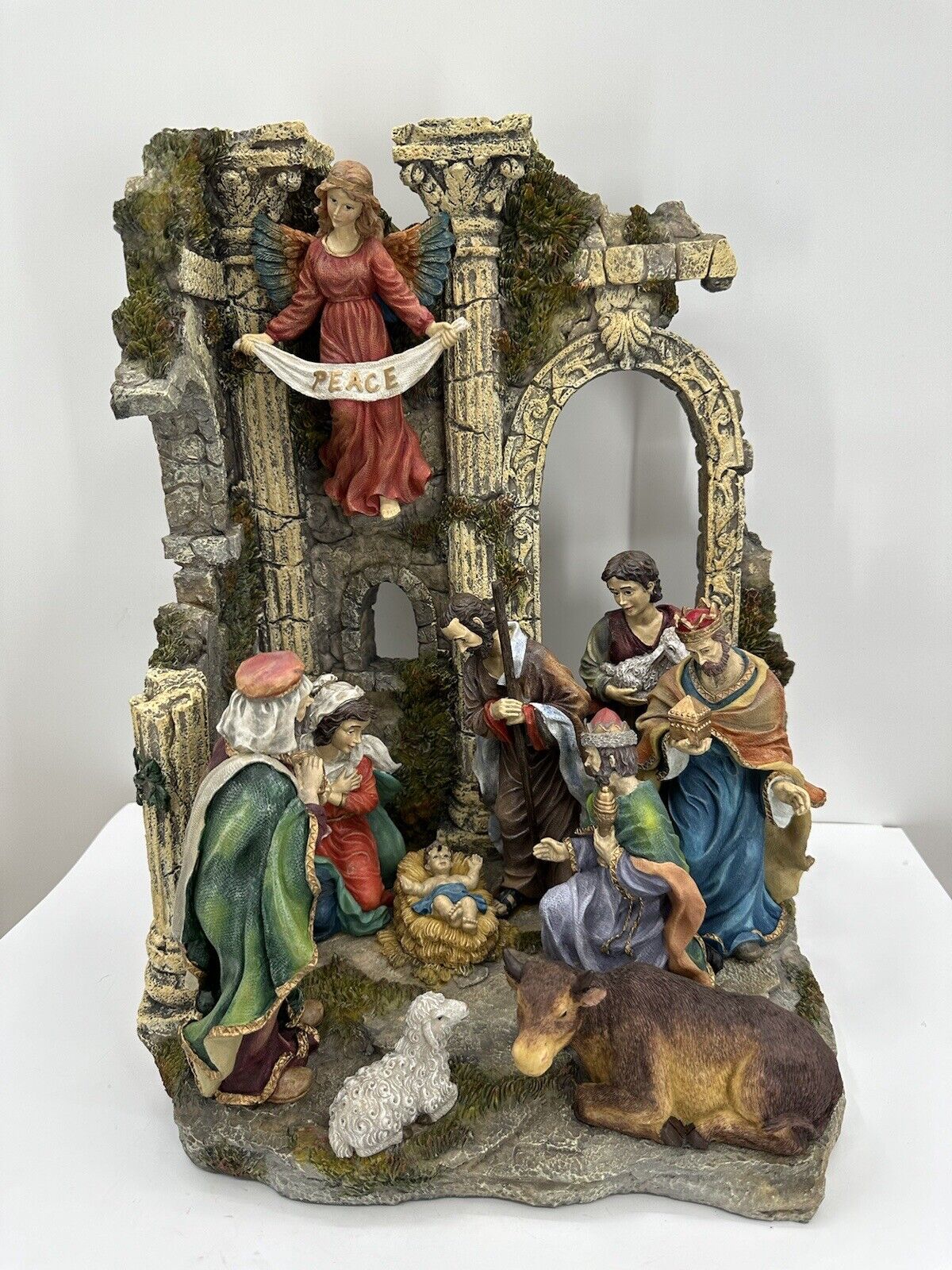 Stunning Nativity Scene- Large 18”x14”x9” 3D Christmas Nativity Set. Resin