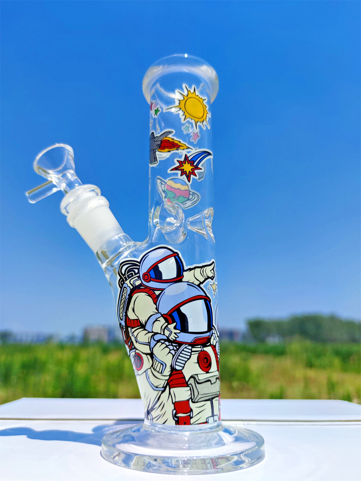 8 Inch Space Theme 3 Glass Water Pipe Bong Bubbler Gift Box