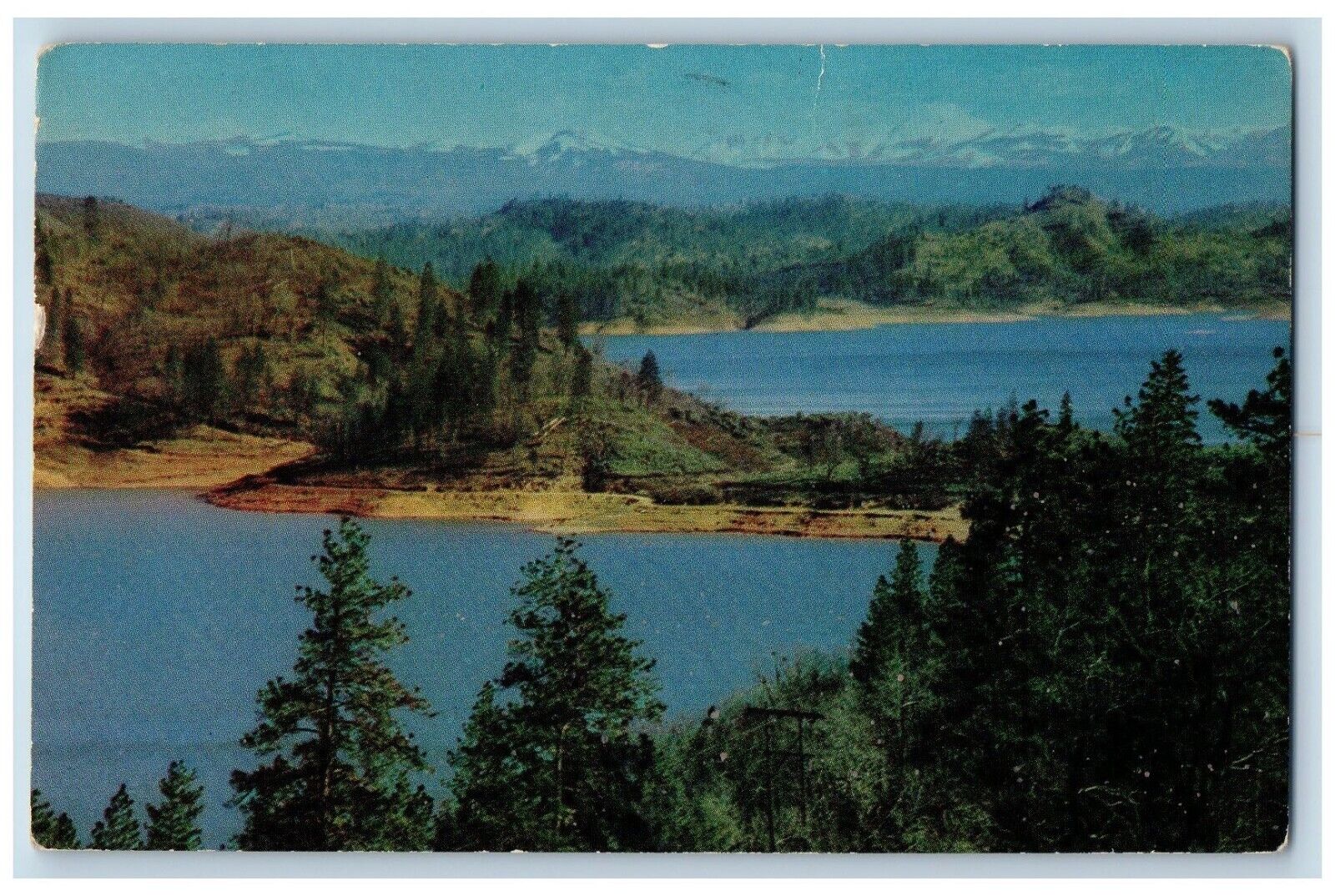 Mt Lassen California CA Postcard Shasta Lake Round Water c1956 Vintage Antique
