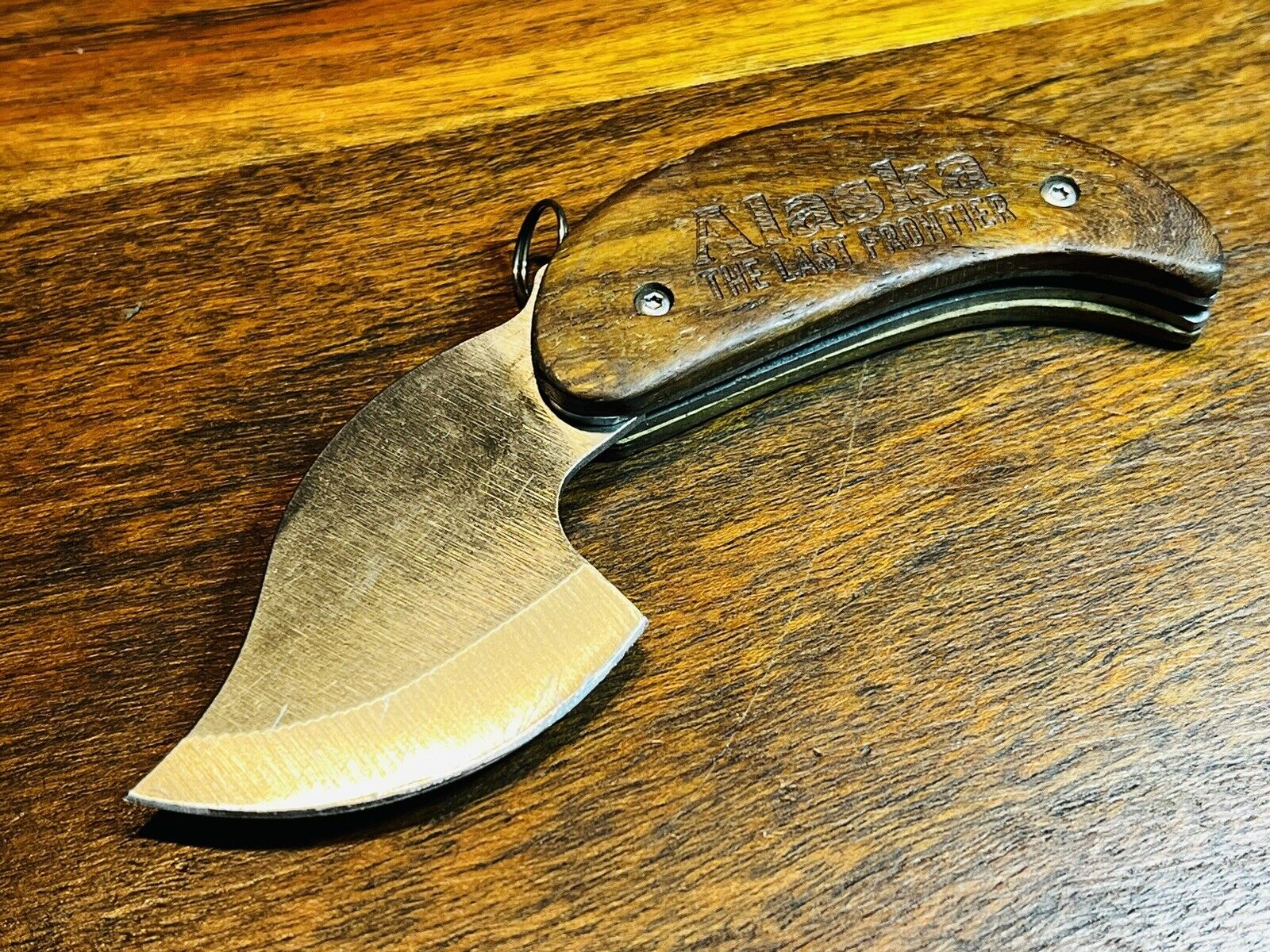 Alaska The Last Frontier Wood Handle ULU Folding Pocket Knife