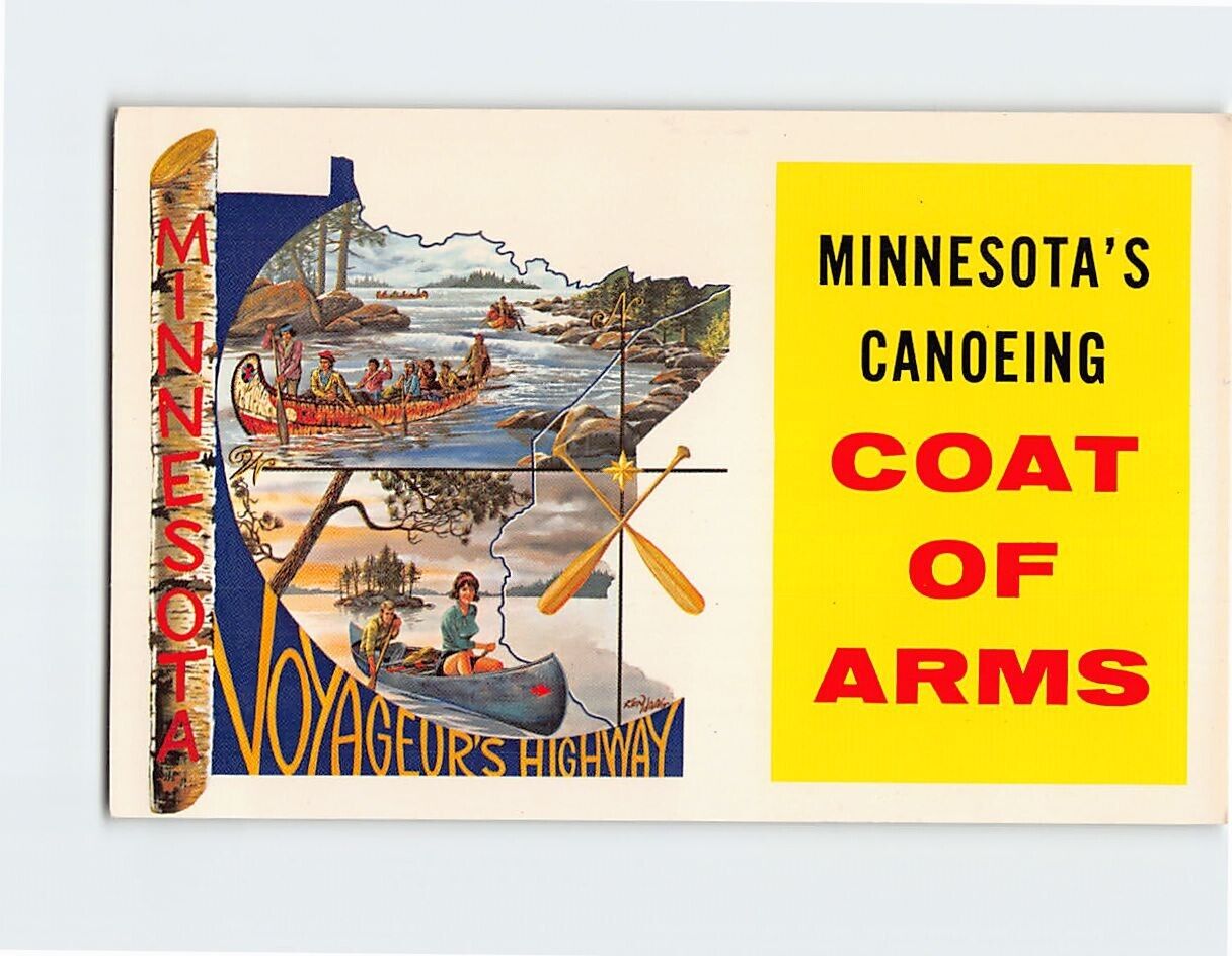Postcard Minnesota\'s Canoeing Coat of Arms Symbol