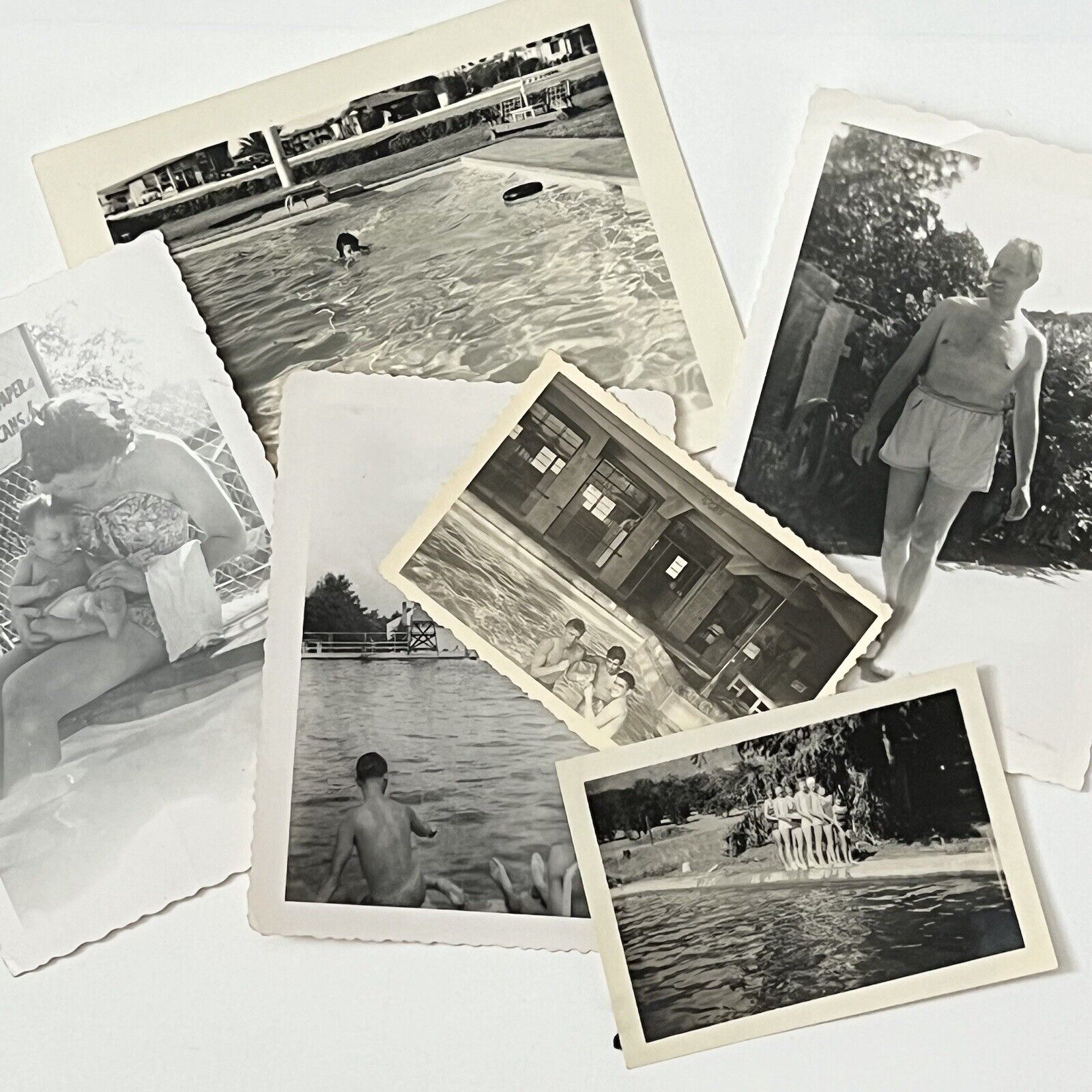 Vintage B&W Snapshot Photograph Collection Lot of 6  Memories While Poolside