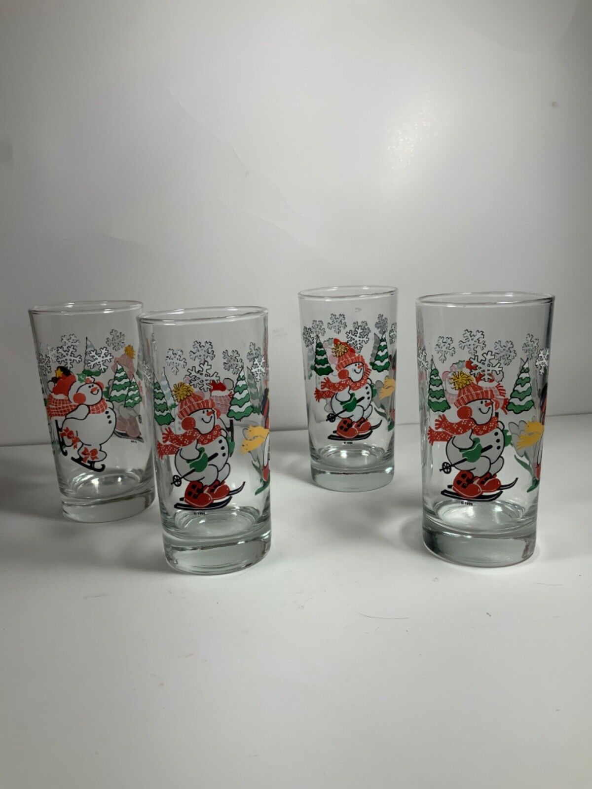 Set of 4 Vintage 1999 Home Interiors Frosty Snowman Glass Tumblers 5.5 in.