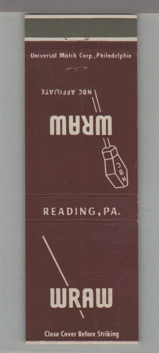 Matchbook Cover - Radio Station WRAW Reading, PA