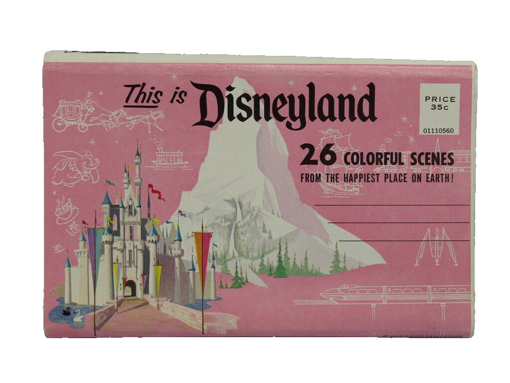 Vintage 1970 Disneyland THIS IS DISNEYLAND Foldout postcard book with 26 Scenes