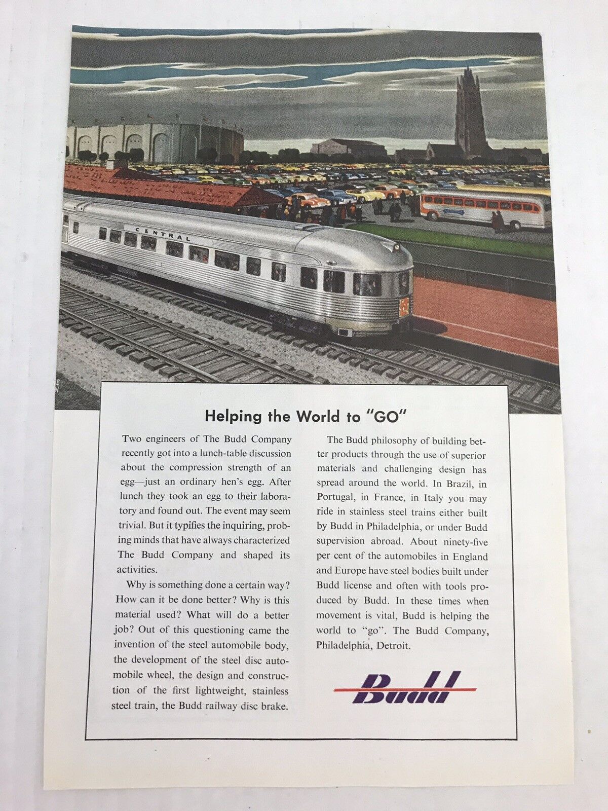 1949 Vintage Print Ad Budd Passenger Train Railroad