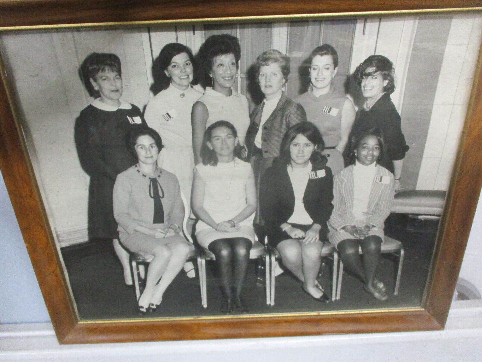 Large Framed Black and White Photo of 10 Women with 