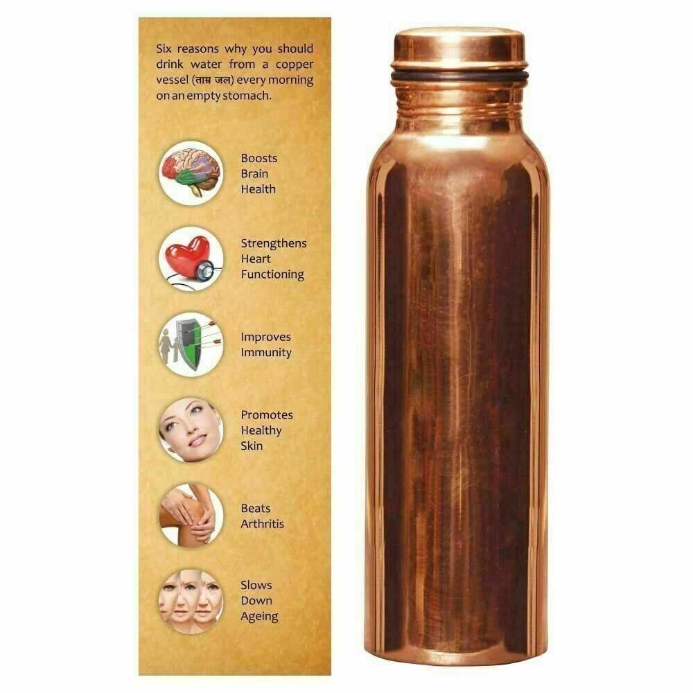 100% Pure Plain Copper Water Bottle Handmade Ayurveda Yoga Health Benefit.950ml