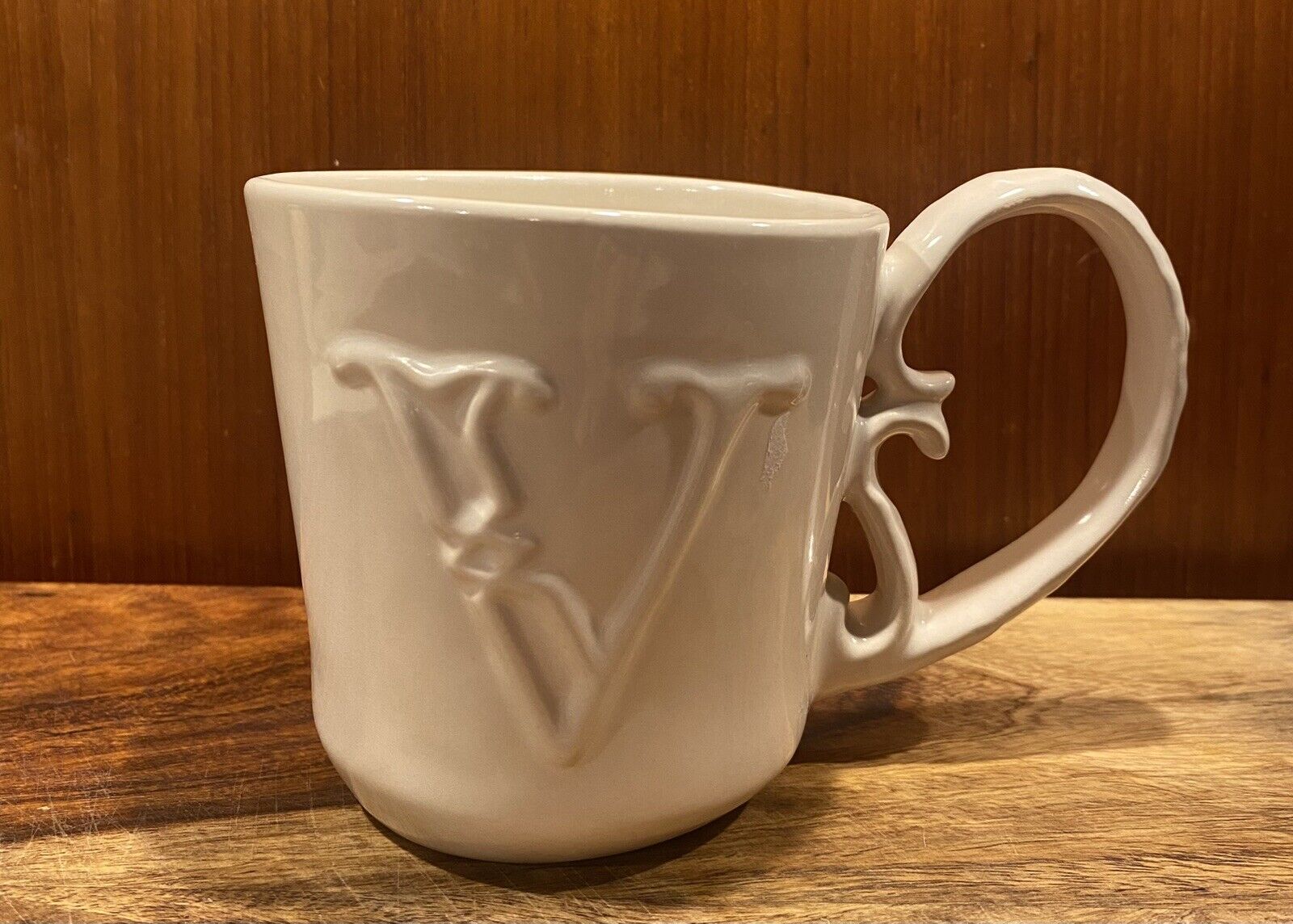 Vintage Pottery Barn A-Z  Coffee Mug Letter V Initial Porcelain 12oz Art Handle
