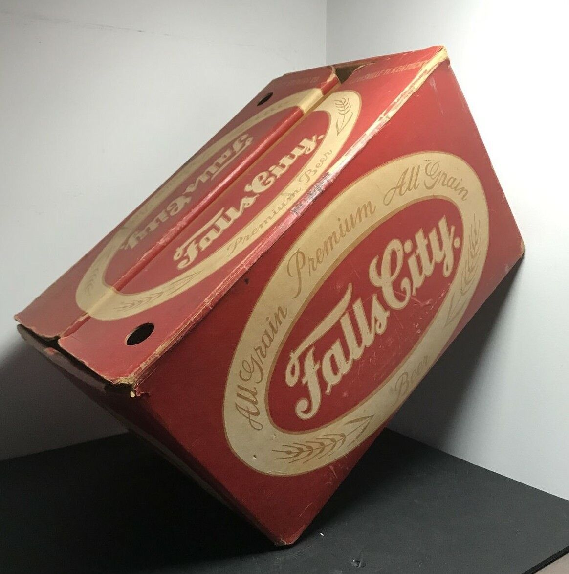 1950's Falls City Beer Cardboard Beer Bottle Case All Grain Premium Beer GC