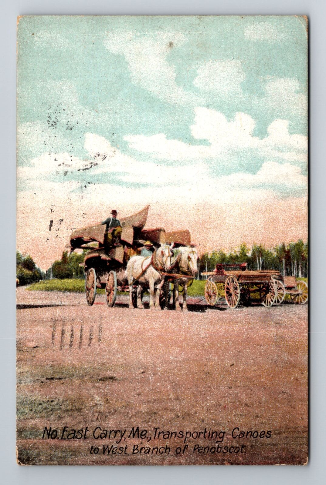 East Carry ME-Maine, Transporting Canoes To West Branch, Vintage c1909 Postcard