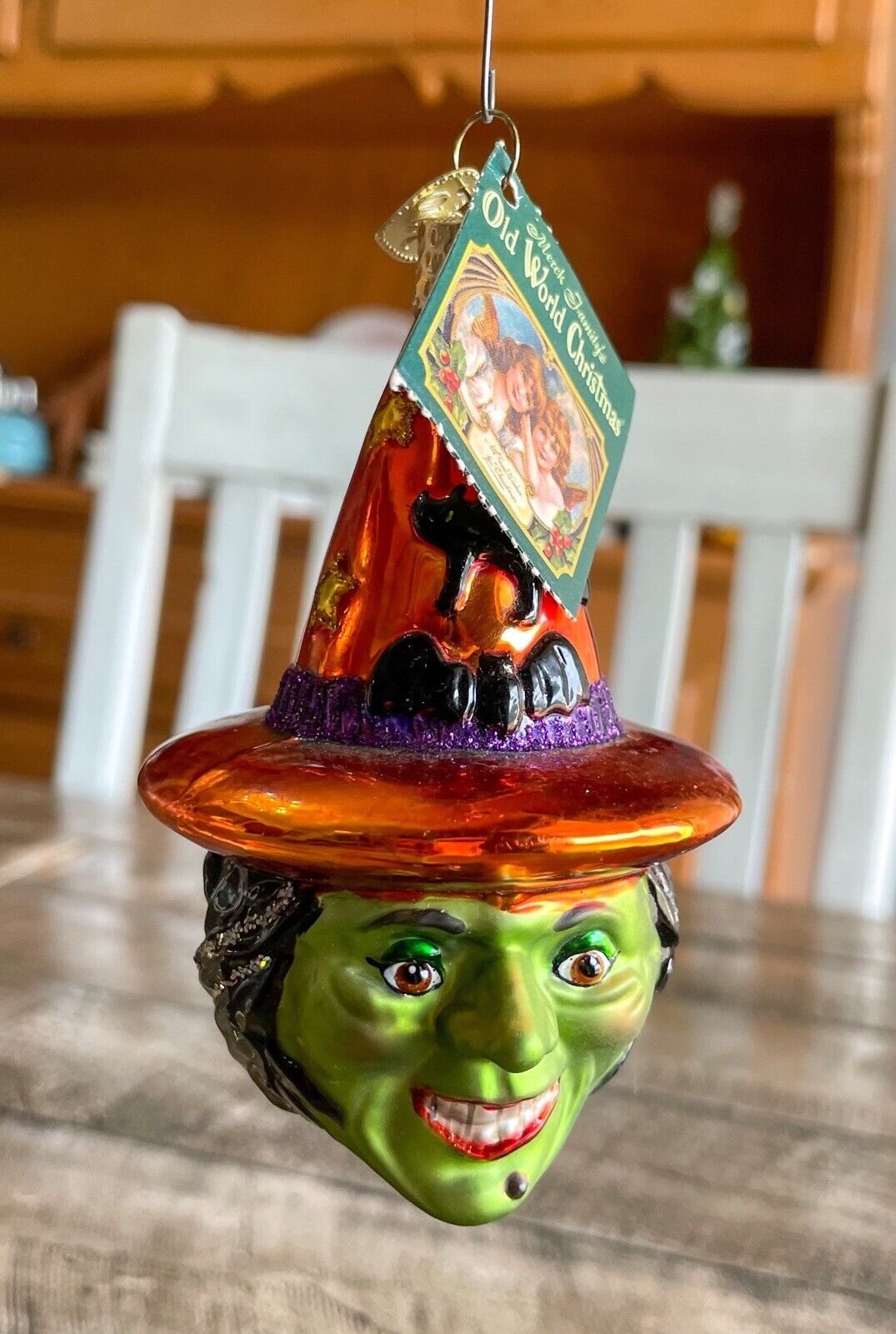 Old World Christmas Witch Ornament Green Face Blown Glass Halloween OWC