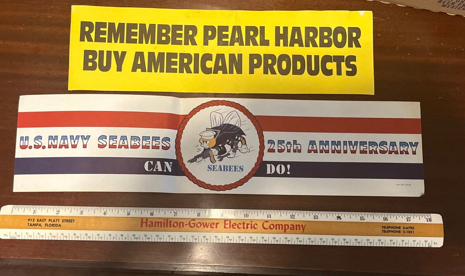 1967 Vintage US NAVY SEABEES 25th Anniversary Can Do Pearl Harbor Sticker Lot
