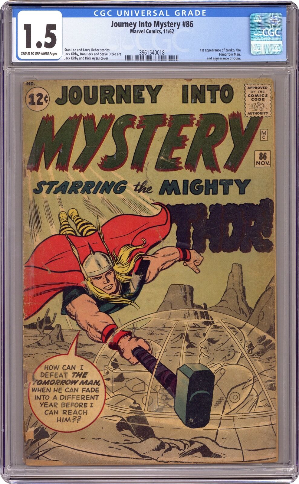 Thor Journey Into Mystery #86 CGC 1.5 1962 3961540018 1st full app. Odin