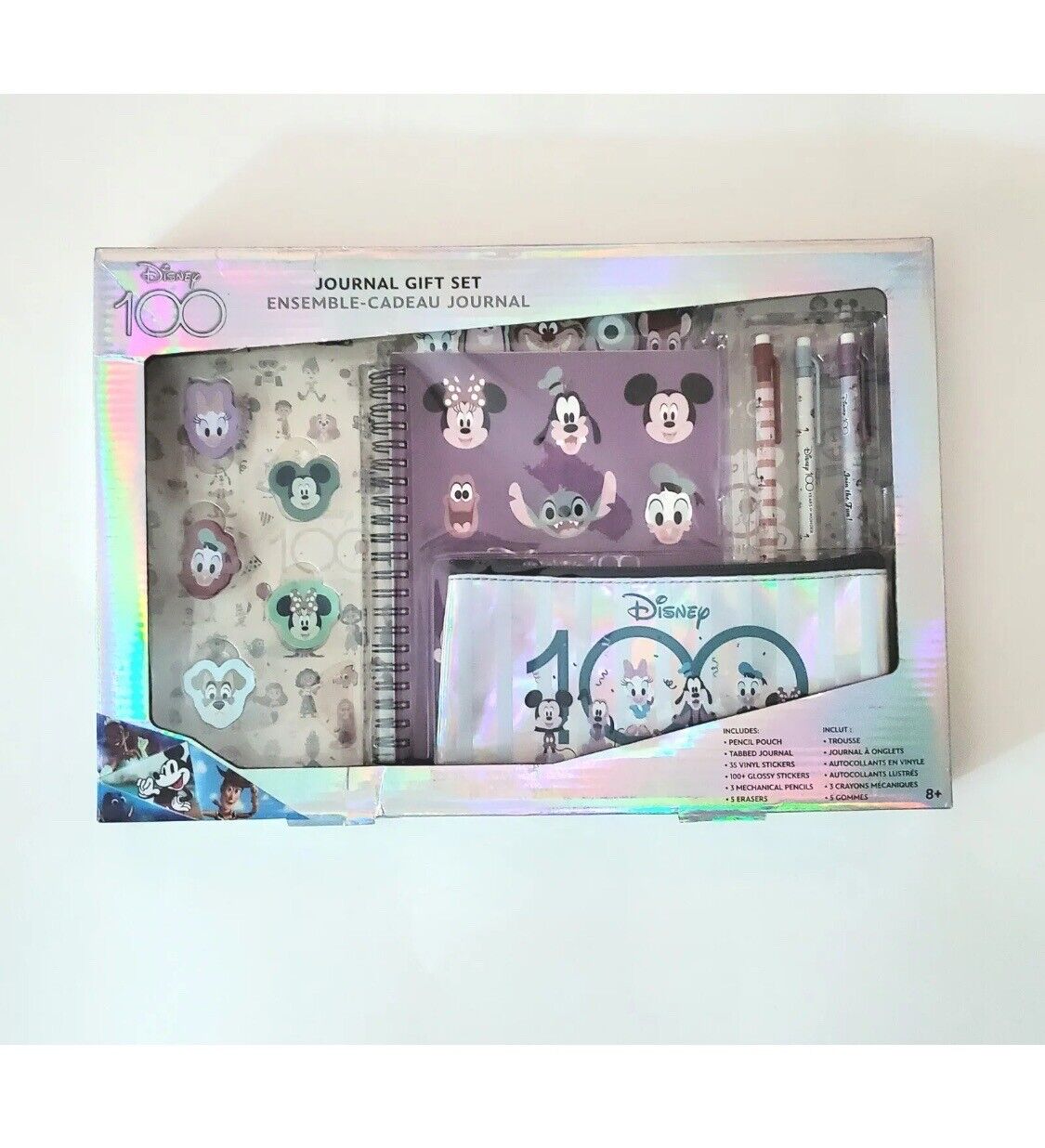 Disney 100 Journal Gift Set Pencils, Journal Stickers, Erasers, Pouch New In Box