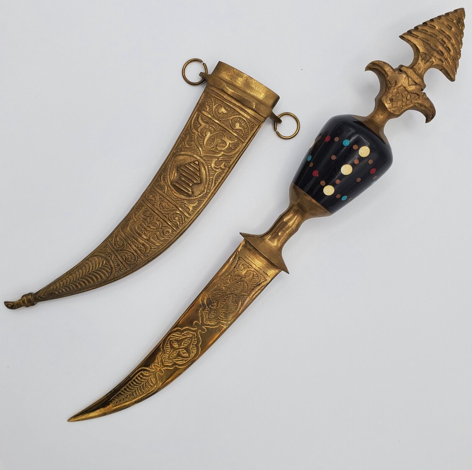 Lebanese dagger curved knife Jambiya metal sheath cover engraved Vintage cedar