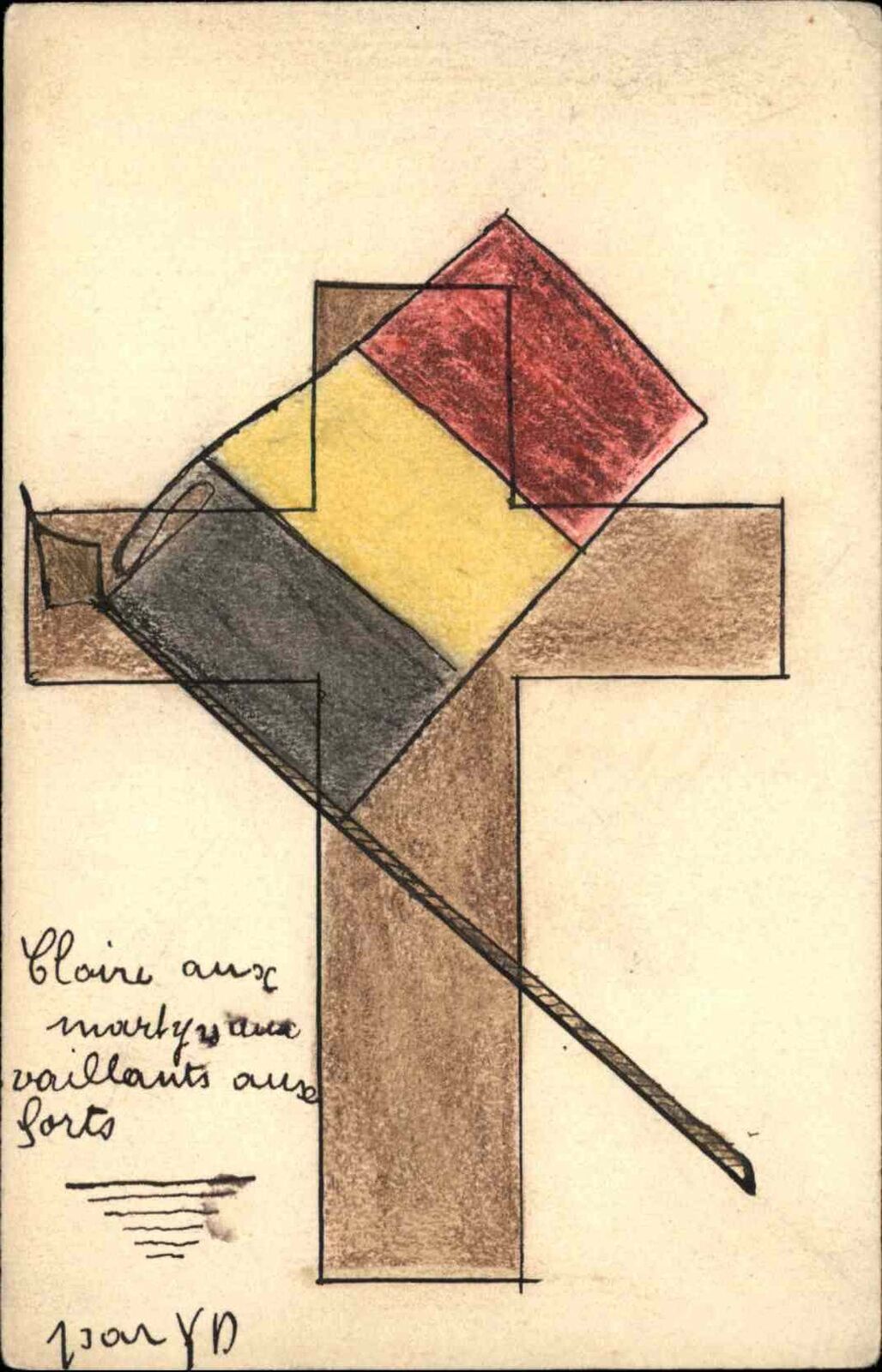Belgium Flag Handmade Cross Hand Colored c1915 Vintage Postcard