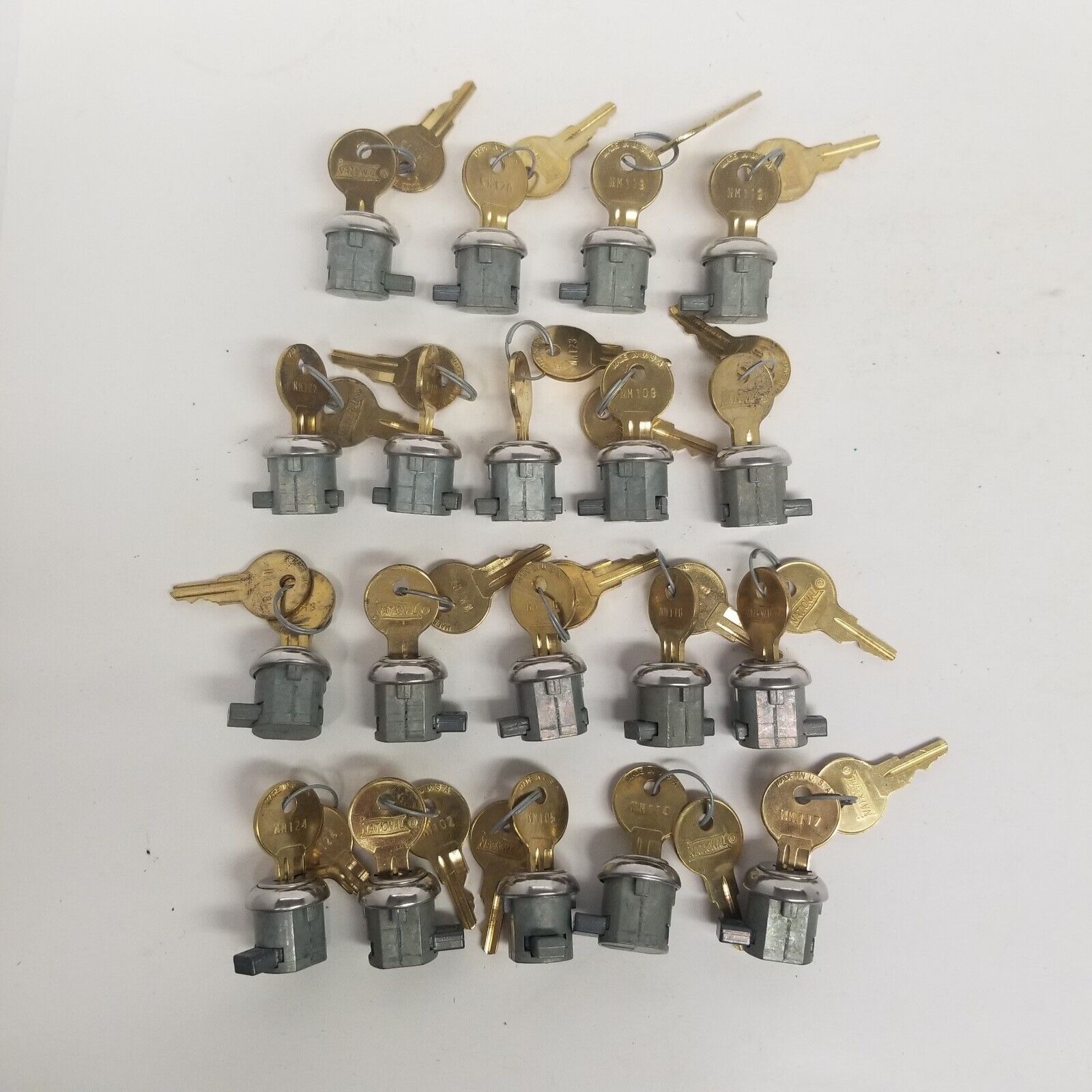 Vintage National Small Cabinet or Case Lock Cylinder w/ 2 Keys Lot of 19, NOS