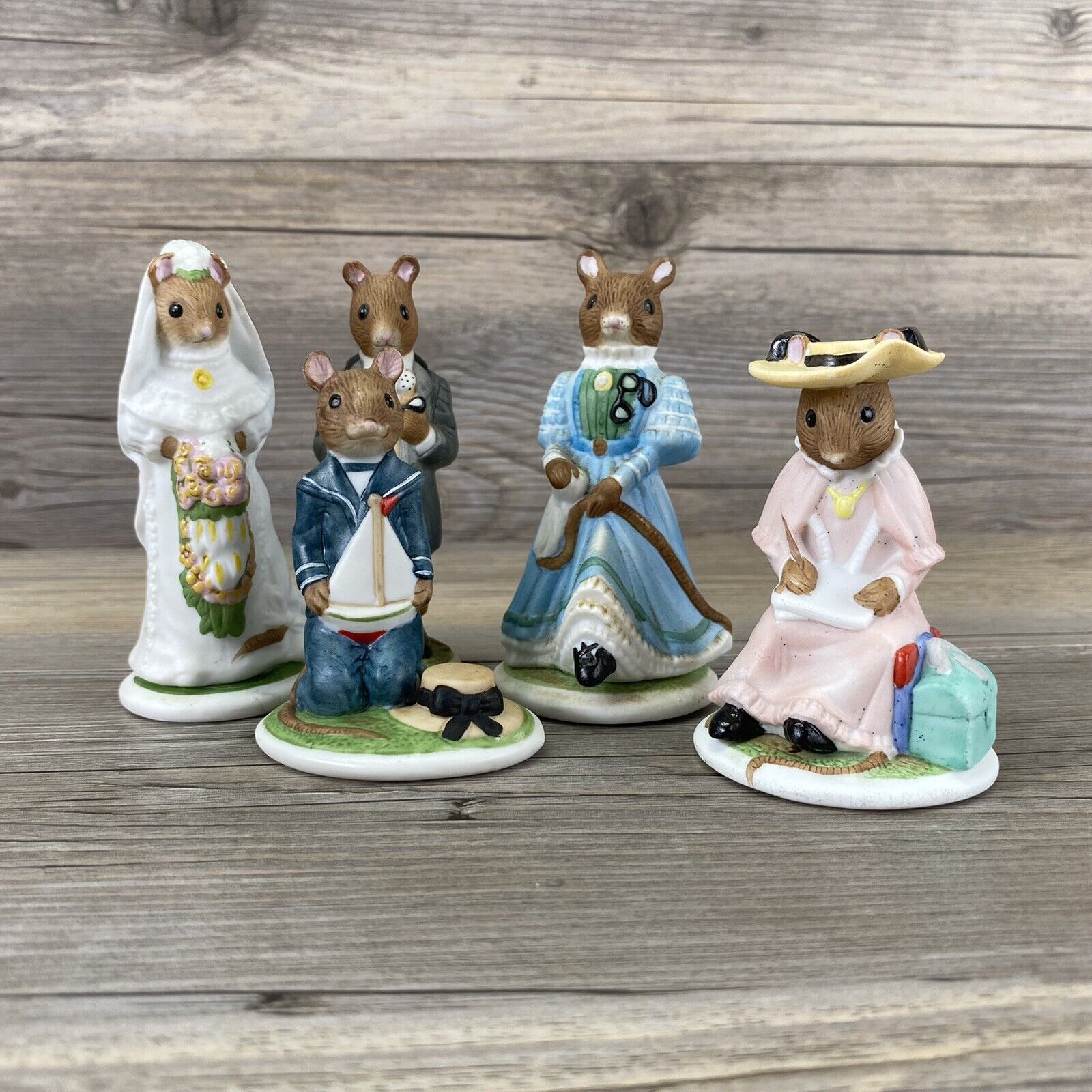 Franklin Mint FP Porcelain WOODMOUSE FAMILY Collection MICE Figurine 1985 LOT/5