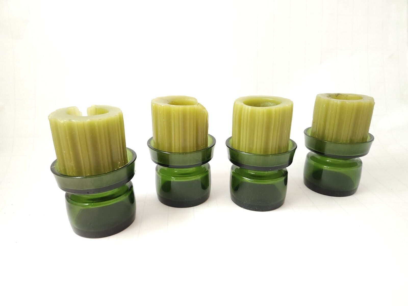 Set of 4 1960s Dansk Designs Ltd. Avocado Green Candle Holders IHQ Midcentury