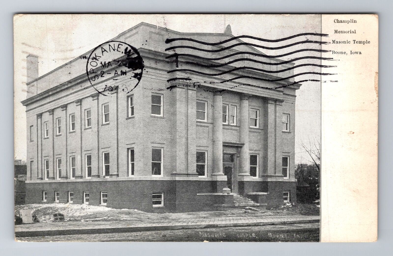 Boone IA-Iowa, Champlin Memorial Masonic Temple, Antique Vintage c1908 Postcard