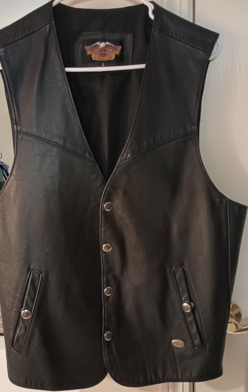 Vintage Harley Davidson Black leather Vest Large