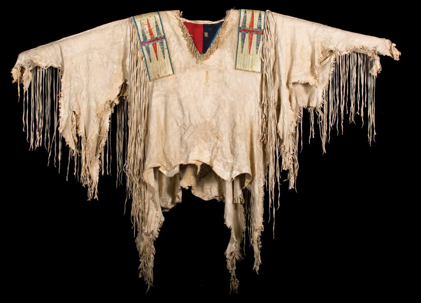 Old Style Beaded Hand Colored Buckskin Suede Hide Powwow Regalia Shirt NS57