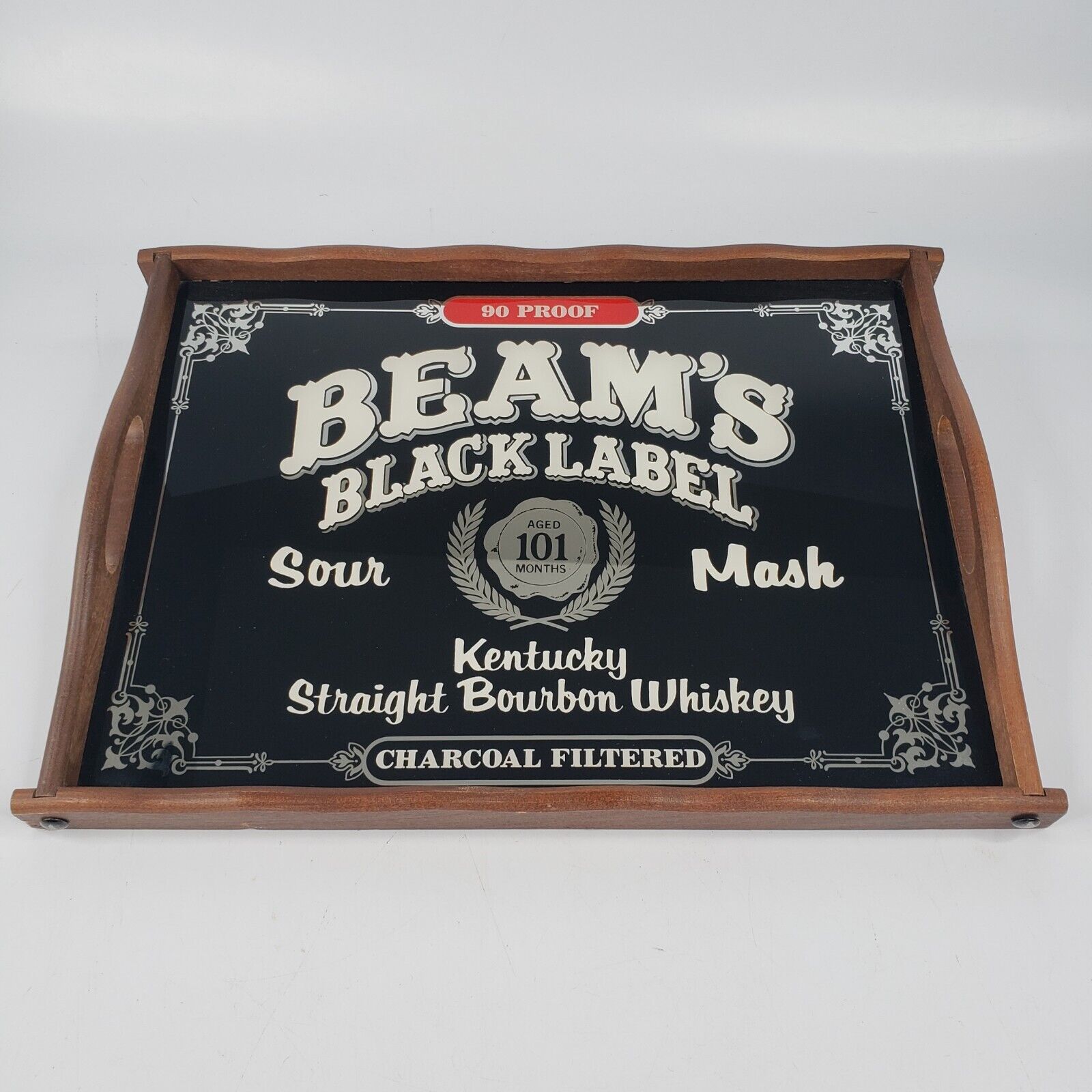 Vintage Jim Beam Beam\'s Black Label Mirrored Wooden Tray