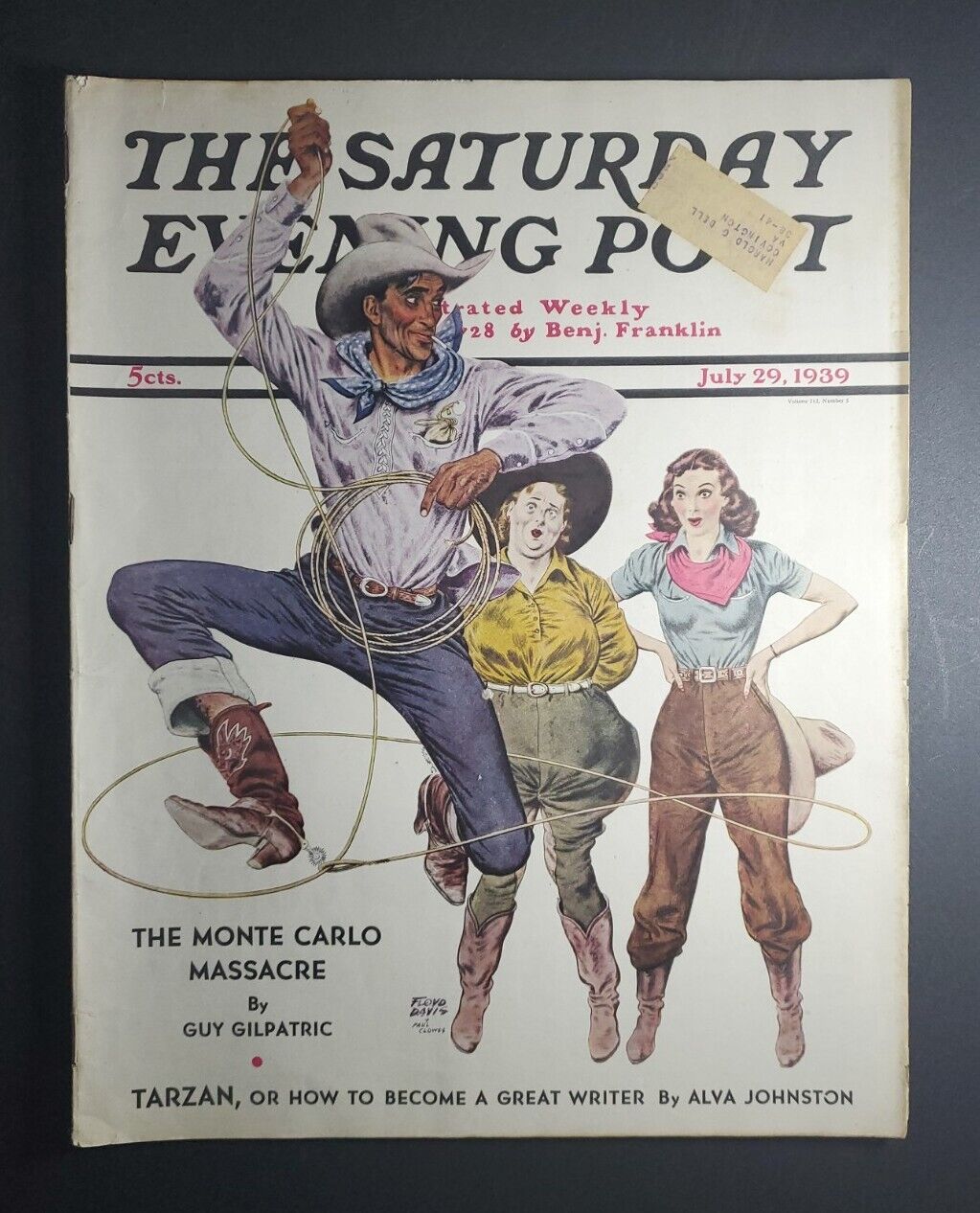 1939 WESTERN AMERICANA DUDE RANCH COWBOY ROPE DANCE ROMANCE DAVIS COVER RV67