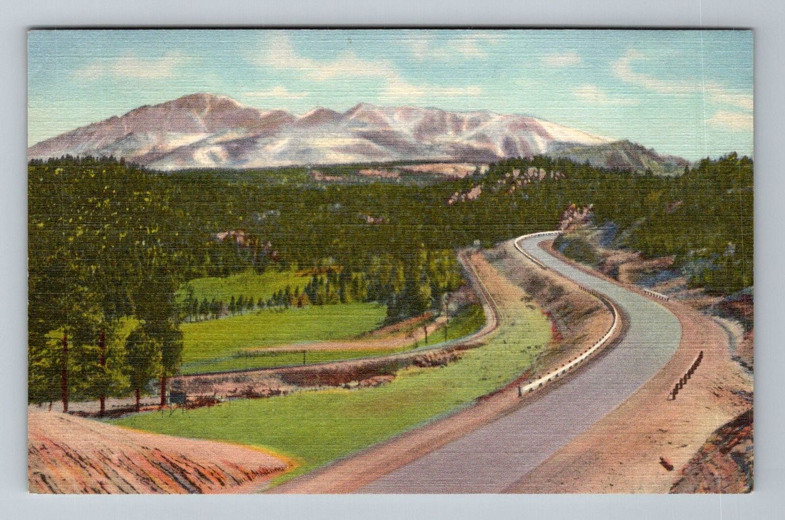 Woodland Park CO-Colorado Pikes Peak From UTE Pass Highway Vintage Postcard