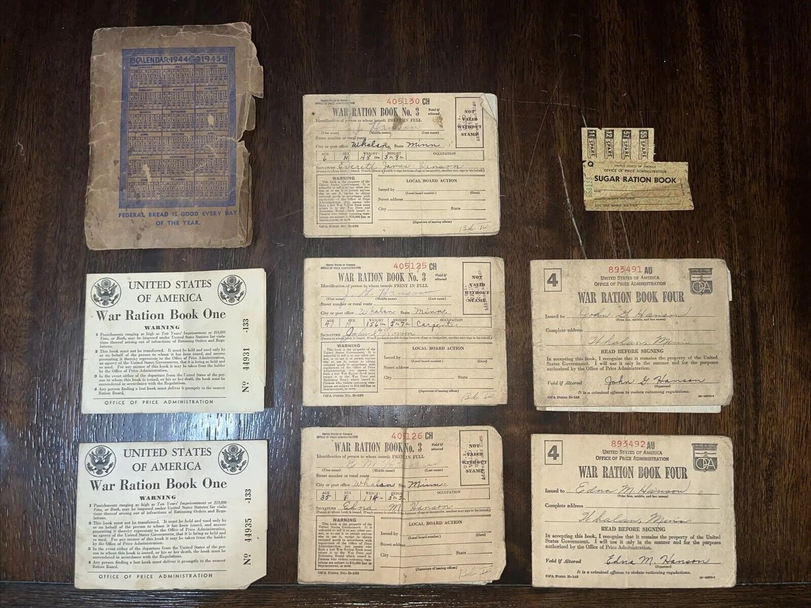 Vtg 1940s WW2 Ration Books & Processed food coupon w/Unused Stamps Federal Bread