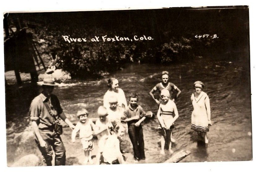 RPPC River at Foxton,Colo Postcard Fishing Creel Children Swimming Women 1920's-