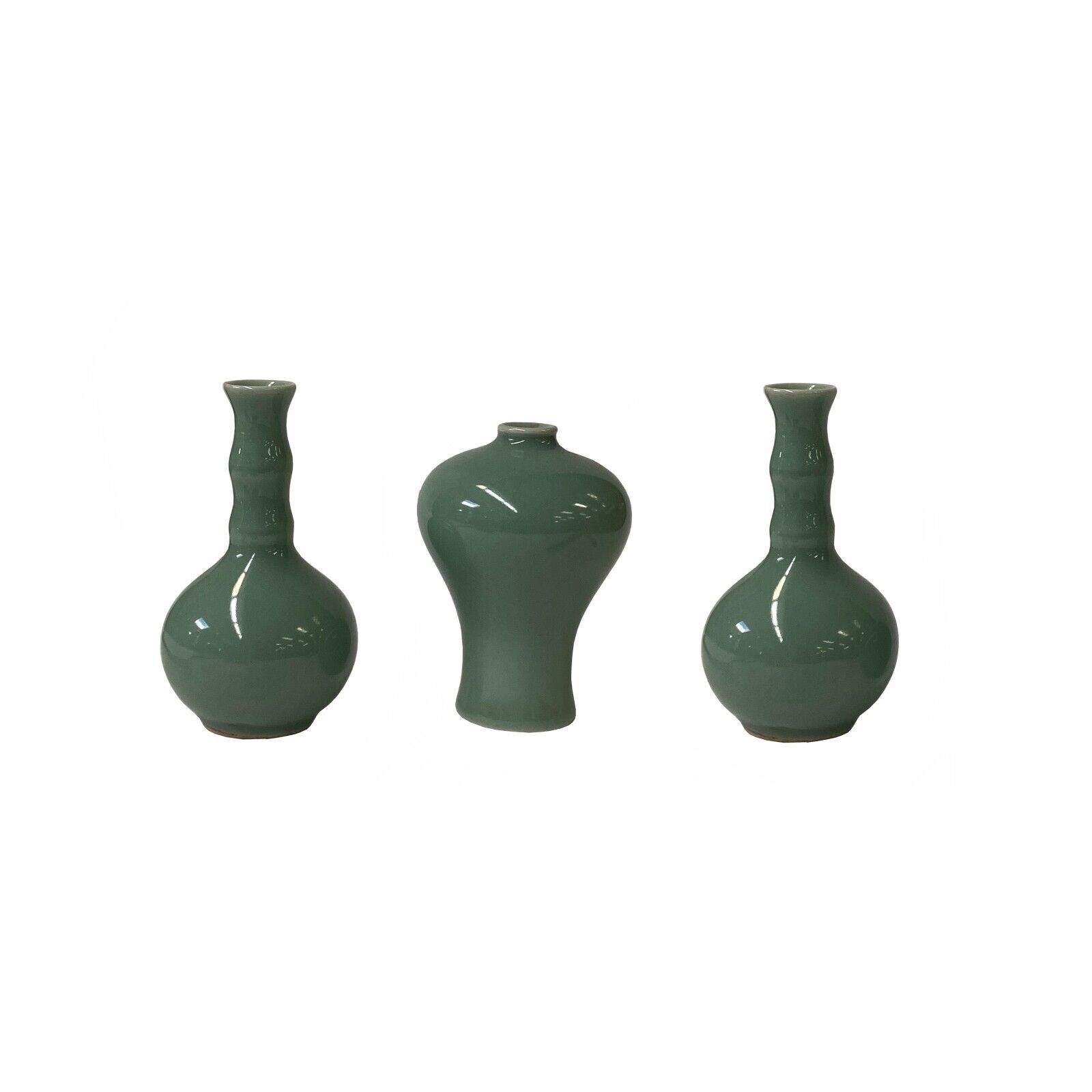 3 x Chinese Clay Ceramic Ware Wu Light Celadon Small Vase ws2836