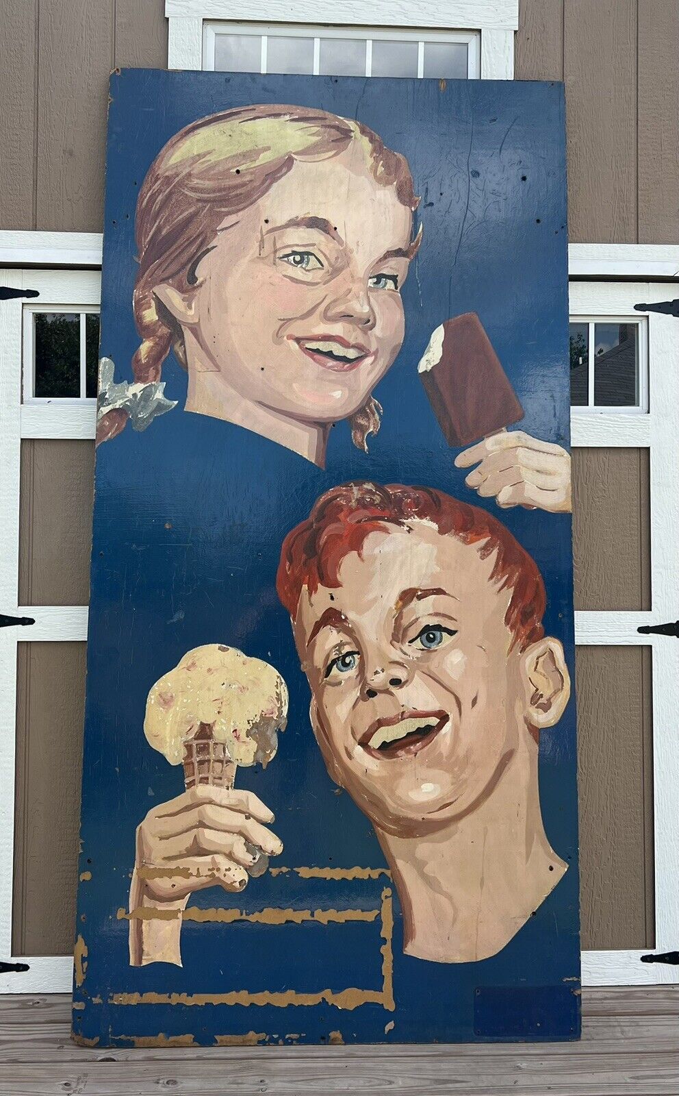 RARE Original 1950’s Huge Mural Painting Ice Cream Advertisement 48”X96”